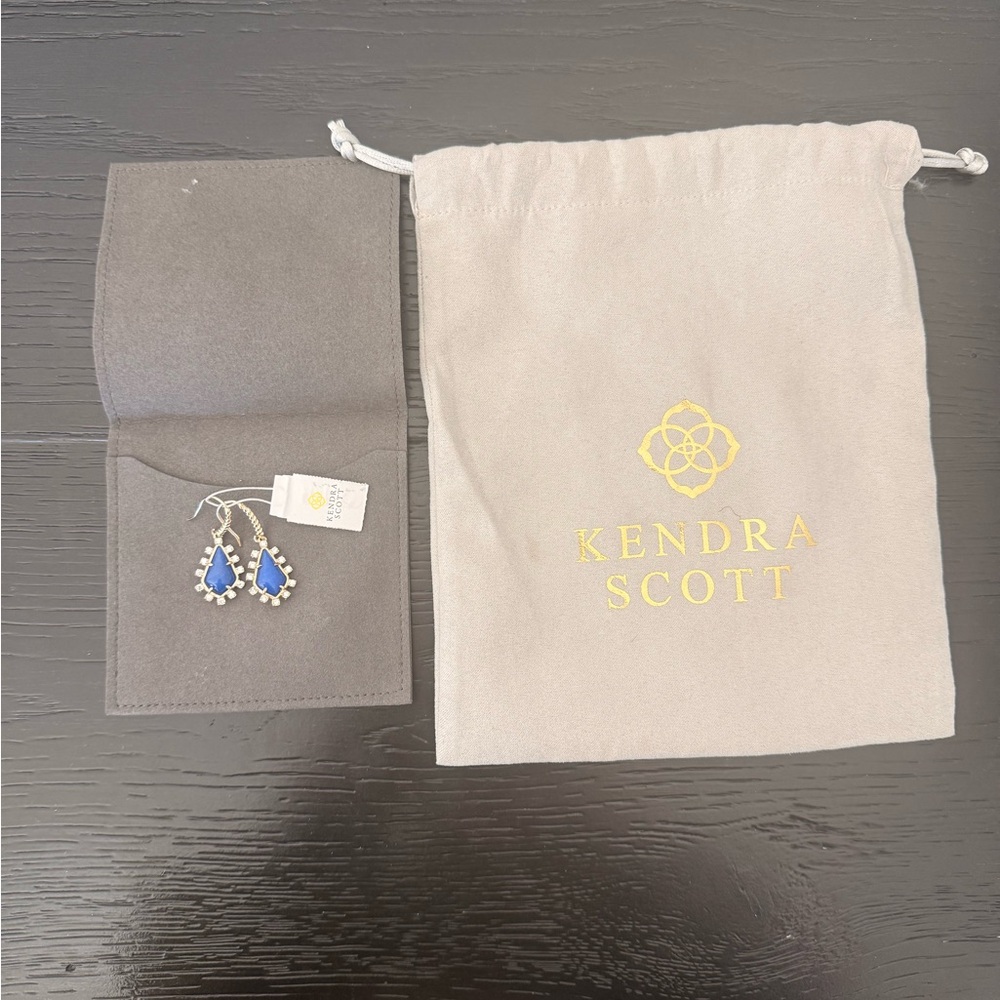 Kendra Scott Blue and Gold Teardrop Earrings - Picture 3 of 4
